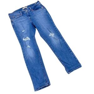 Levi Strauss boyfriend distressed Whiskered mid tone denim jeans size 28